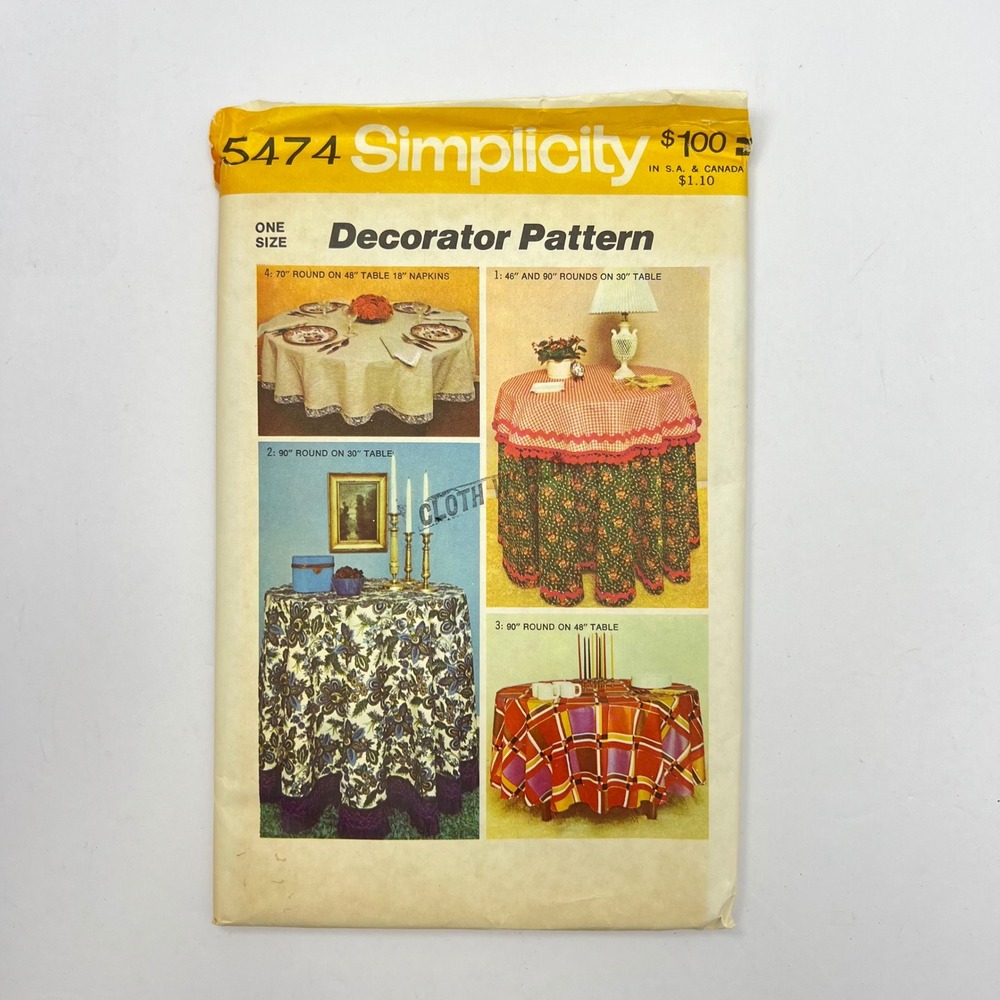 Simplicity 5474 Round Tablecloth and Napkins Sewing Pattern Vintage 1973‎ Uncut